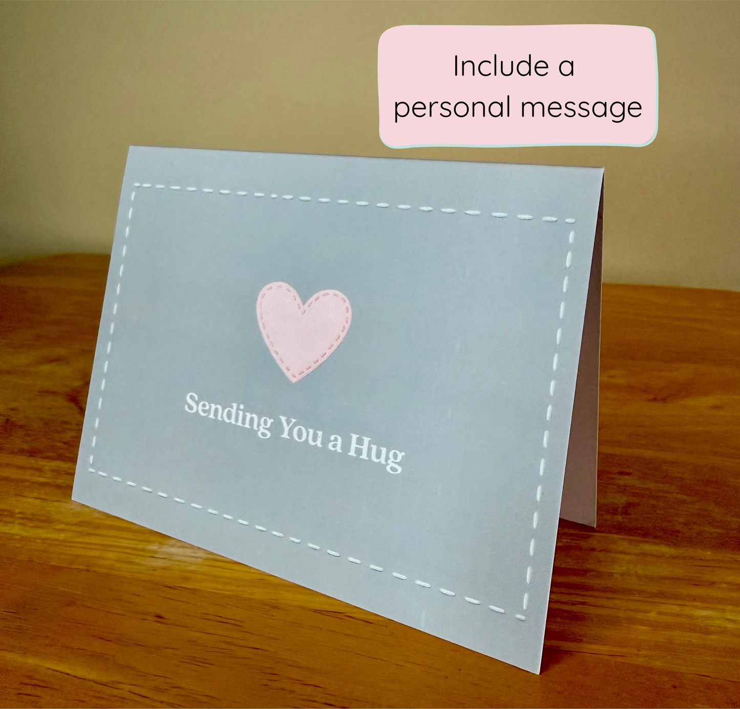 Personalized gift message card included with Sending You a Hug comfort blanket gift
