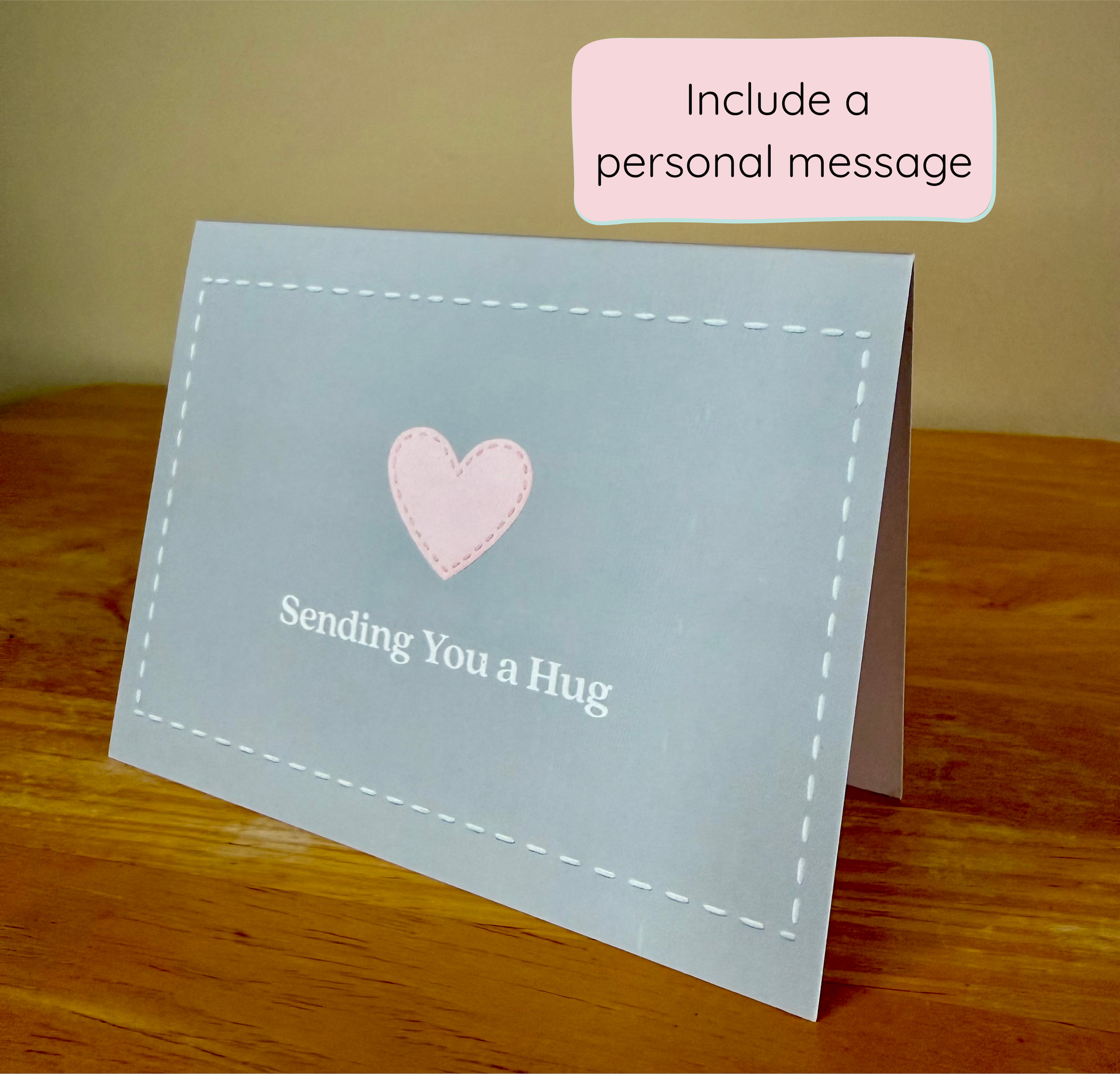 Personalized gift message card included with Sending You a Hug comfort blanket gift